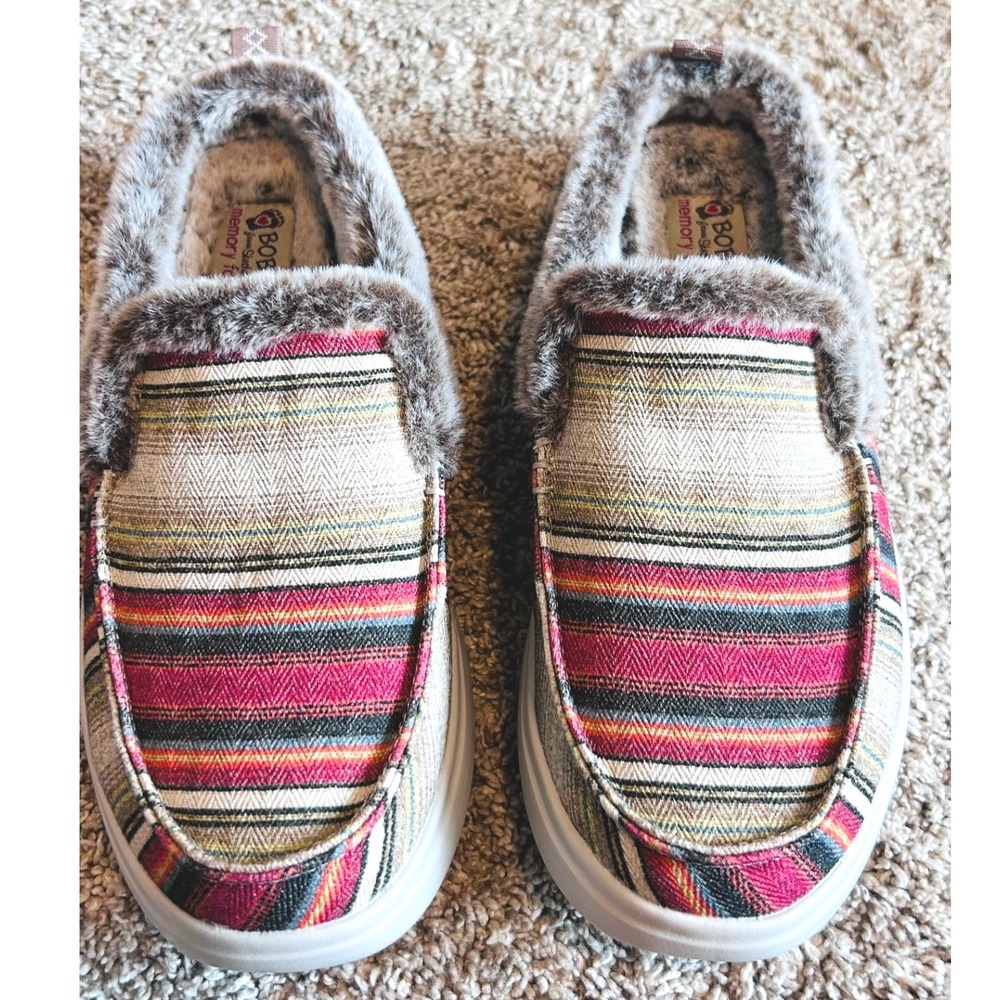 Skechers BOBS Cozy Boho Ice Angel Multi Stripe Faux Fur Memory Foam Slippers 7